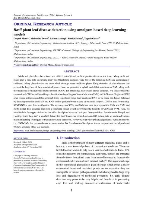 (PDF) Basil plant leaf disease detection using amalgam based deep ...