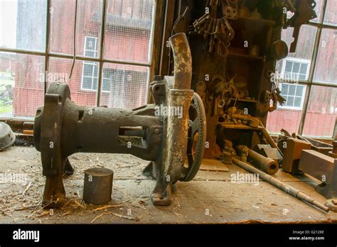 Vintage tools on workbench in old machine shop Stock Photo, Royalty ...