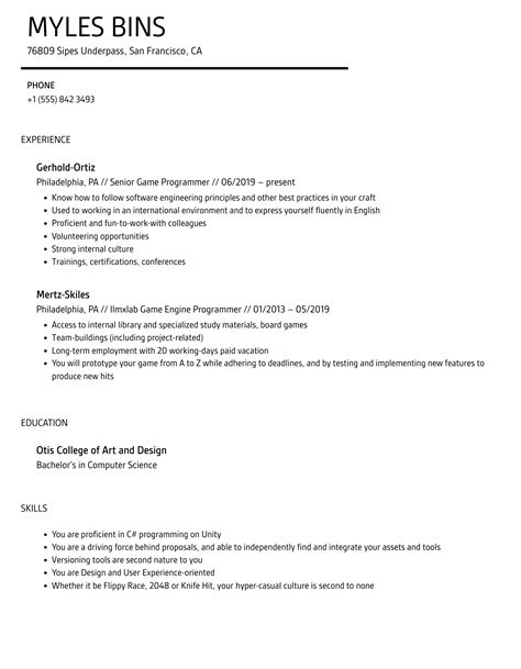 Game Programmer Resume Samples | Velvet Jobs