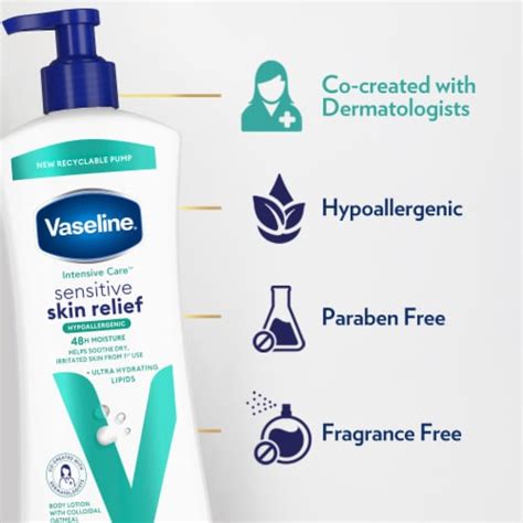 Vaseline Intensive Care Body Lotion Sensitive Skin Relief for Dry Skin w/ Colloidal Oatmeal, 20. ...