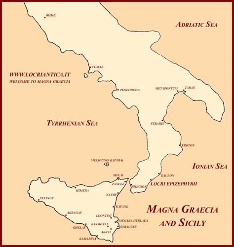 Map of Magna Graecia (Southern Italy), showing the location of Locri ...