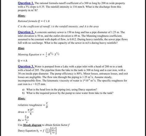 Solved Question 1. The rational formula runoff coefficient | Chegg.com