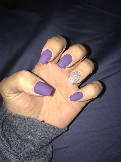 Matte purple nails acrylic coffin, jewels | Matte purple nails, Purple ...