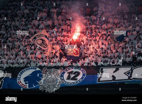 Copenhagen, Denmark. 12th Dec, 2023. Football fans of FC Copenhagen seen on the stands during ...