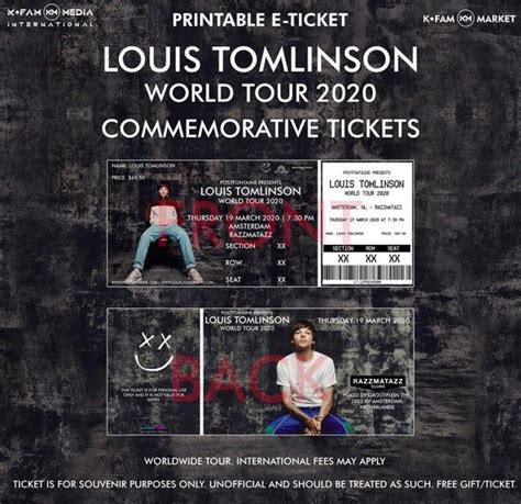 Louis Tomlinson World Tour 2020 Printable Tickets (24 Hour delivery) by ...