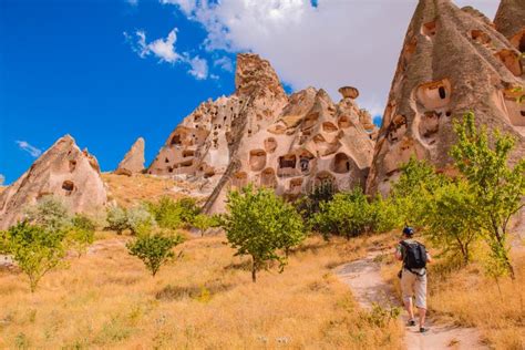 Hiking in Cappadocia area stock photo. Image of destination - 76483658