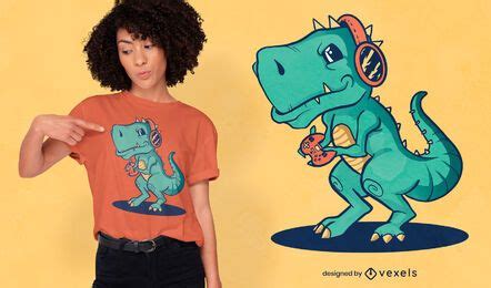 T-rex Gamer T-shirt Design Vector Download