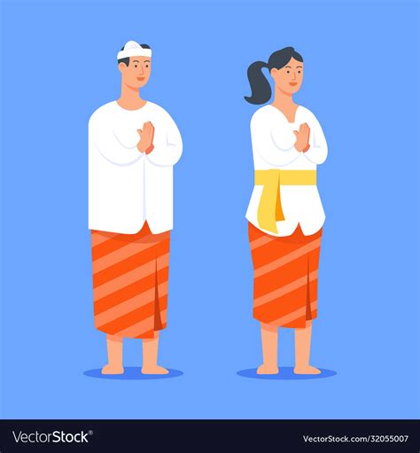 Couples bali hindu people give greeting Royalty Free Vector