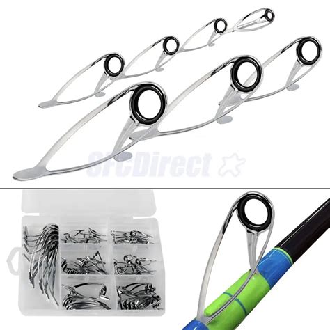 60pcs/box Saltwater Fishing Rod Guides Tip Top Ring Stainless Steel Guides Rings Repair Kits, 7 ...