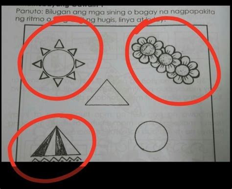 Panuto: Bilugan ang mga sining o bagay na nagpapakitang ritmo o pag-uulit ng hugis, linya at ...