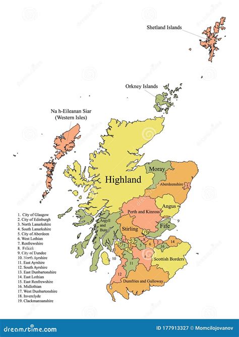 Map of Scottish Council Areas Stock Vector - Illustration of cantonal, cantons: 177913327