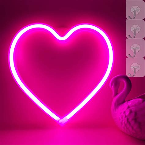 VIFULIN Neon Heart Lights Pink Heart Neon Sign Heart Led Light, Led ...