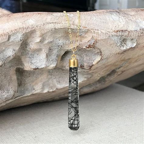 Black Rutile Layering Necklace, Gold Jewelry, Long Rutilated Quartz ...