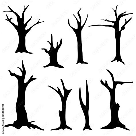 Dead trees isolated on white background. Silhouette dead tree without leaves. Stock Vector ...