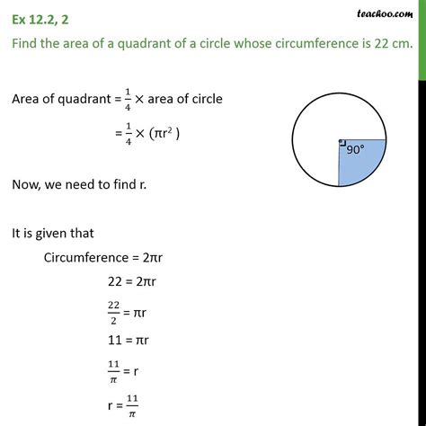 Ex 12.2, 2 - Find area of a quadrant whose circumference is 22