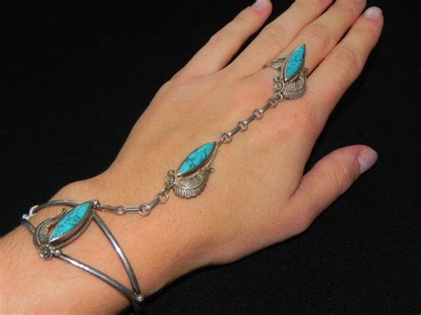 Southwest Bracelet, Sterling Turquoise Slave Bracelet - poshjewelsworldwide
