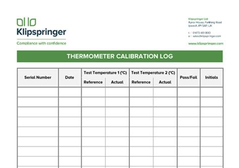 Thermometer Calibration Log Template - Klipspringer