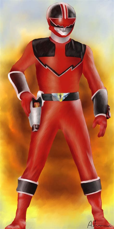 a painting of a red ranger standing with his hands on his hips