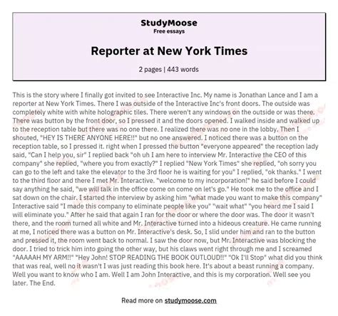 Reporter at New York Times Free Essay Example