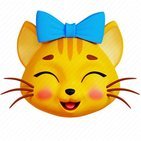 Cat, face, emoji, emoticon, happy, ribbon, expression 3D illustration ...