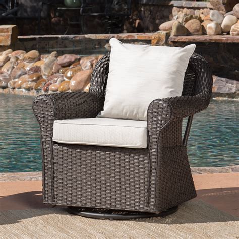 Aulena Outdoor Wicker Swivel Rocking Chair with Cushions, Dark Brown, Beige - Walmart.com ...