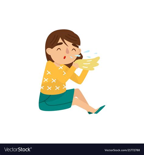 Little girl with sneezing symptom allergy or Vector Image