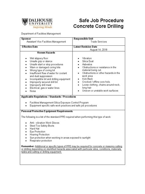 Safe Job Procedure For Concrete Core Drilling | PDF | Personal ...