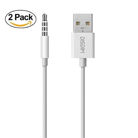 iPod Shuffle Cable, 2 Pack 3.5mm Jack / Plug to USB Charger Sync Data ...