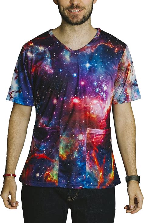 Funny Guy Mugs Scrubs Unisex Galaxy Print V-Neck Scrub Top : Amazon.ca ...