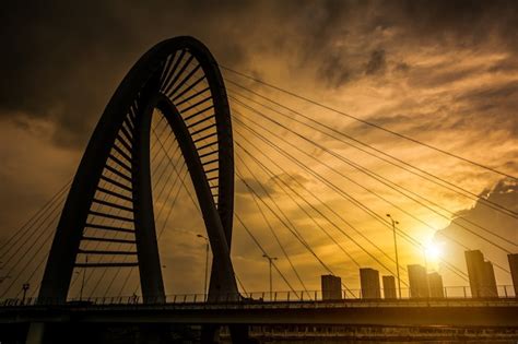 Free Photo | Old iron bridge at sunset