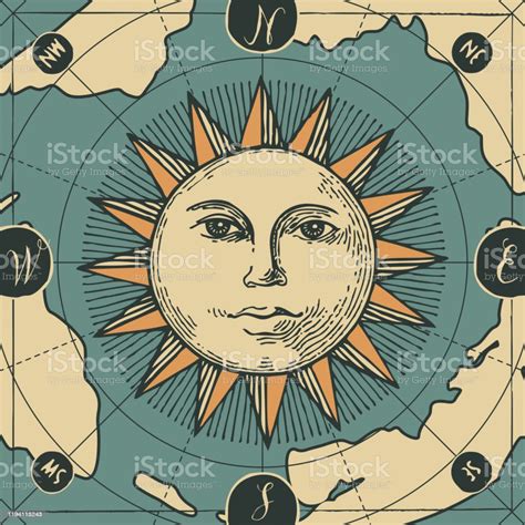 Vector Banner With Sign Of Sun And Old Map Stock Illustration - Download Image Now - Adventure ...