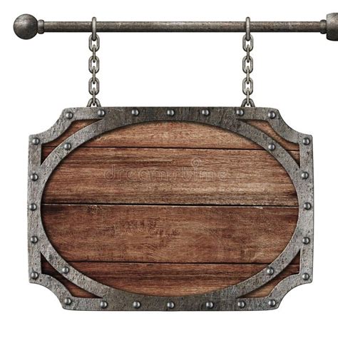 Medieval wooden sign hanging on chains isolated. On white , #SPONSORED, #sign, #wooden, # ...