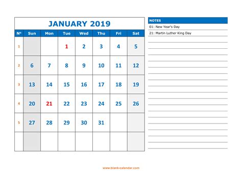 Free Download Printable Calendar 2019, large space for appointment and ...