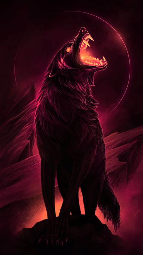 Download Anime Wolf Black And Red Aesthetic Drawing Growling Wallpaper ...