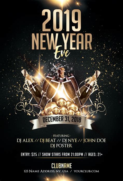 2019 New Year Eve - Luxury Free PSD Flyer Template - PixelsDesign ...