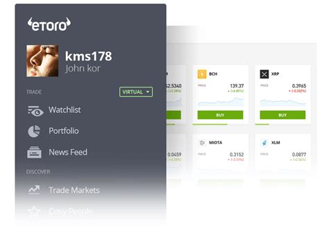 The eToro online trading platform and mobile app