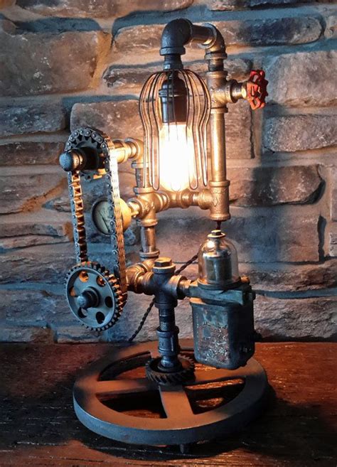 Industrial table lamp, automotive, man cave light, steampunk lighting | Steampunk lamp, Man cave ...