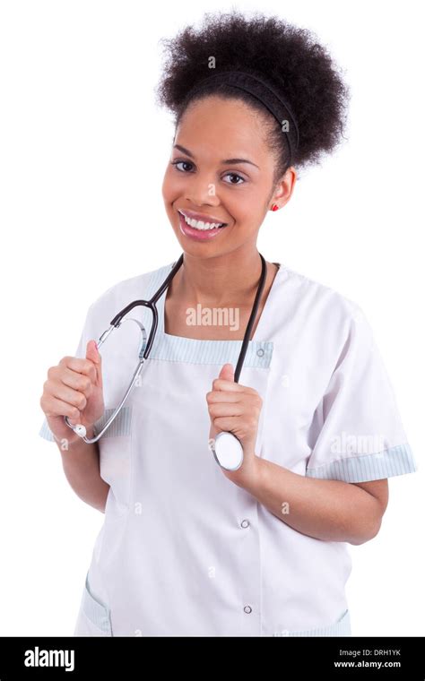 Young african american doctor with a stethoscope - Black people, isolated on white background ...