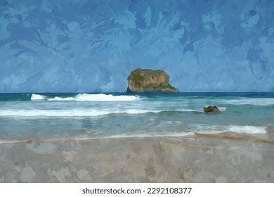 Watercolor Painting Beach One Big Cliffs Stock Illustration 2292108377 | Shutterstock