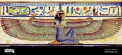 Modern Egyptian papyrus, depicting Maat or Ma?at, the ancient Egyptian concepts of truth ...