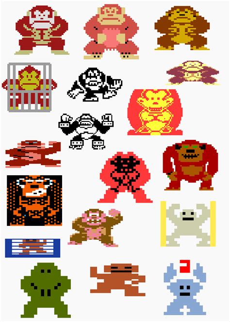 Some of the sprites Donkey Kong had in the numerous remakes of the arcade games on non-Nintendo ...