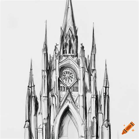 Sketch of a gothic-style cathedral on Craiyon