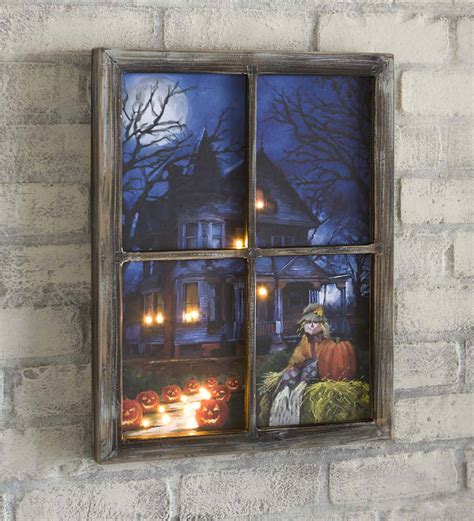 Lighted Halloween Haunted House Window Wall Art | PlowHearth