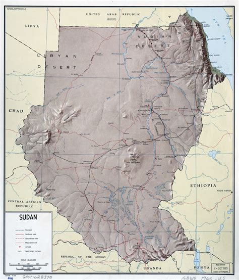 Large scale detailed political map of Sudan with relief, roads, railroads and airports - 1963 ...