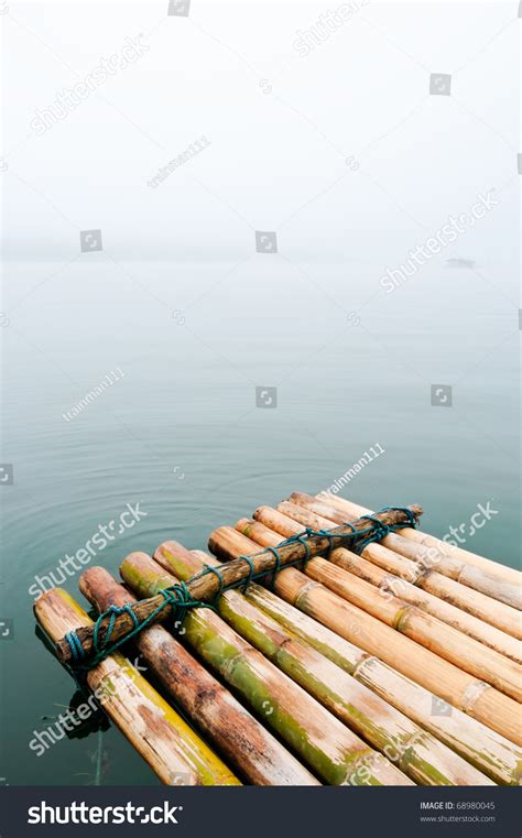 Bamboo Raft On The Great Lake Of Kanchanaburi, Thailand Stock Photo ...