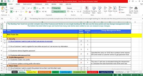 Excel Agile Project Plan Template