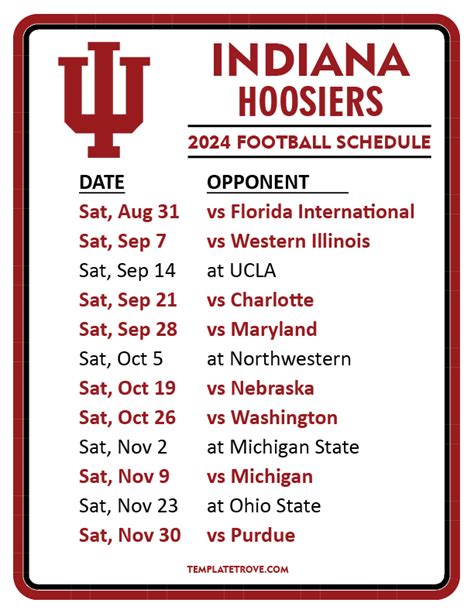 Printable 2024 Indiana Hoosiers Football Schedule