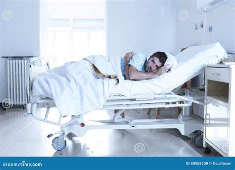 Desperate Man at Hospital Bed Alone Sad and Devastated Suffering Depression _ Stock Photo ...