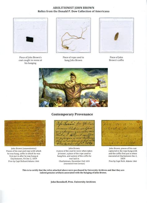 Lot - John Brown, 3 Execution Relics Including Pieces of Rope, Coat, and Coffin