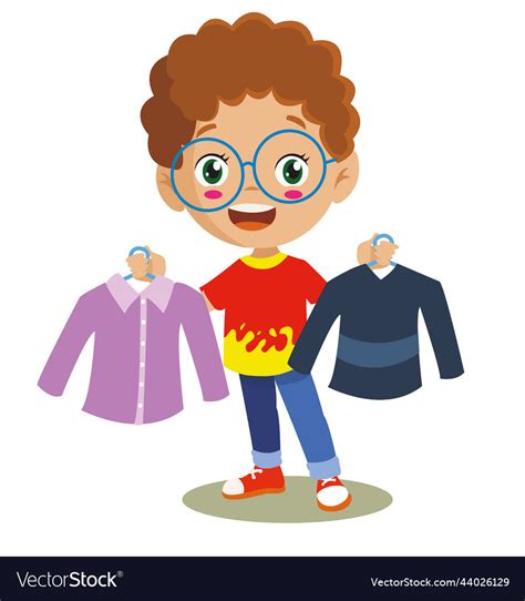 Cute boy choosing clothes which one to choose Vector Image